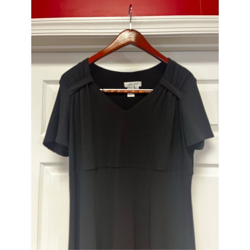 Coldwater Creek Black Gathered Short Sleeve Classic Maxi Dress sz L EUC